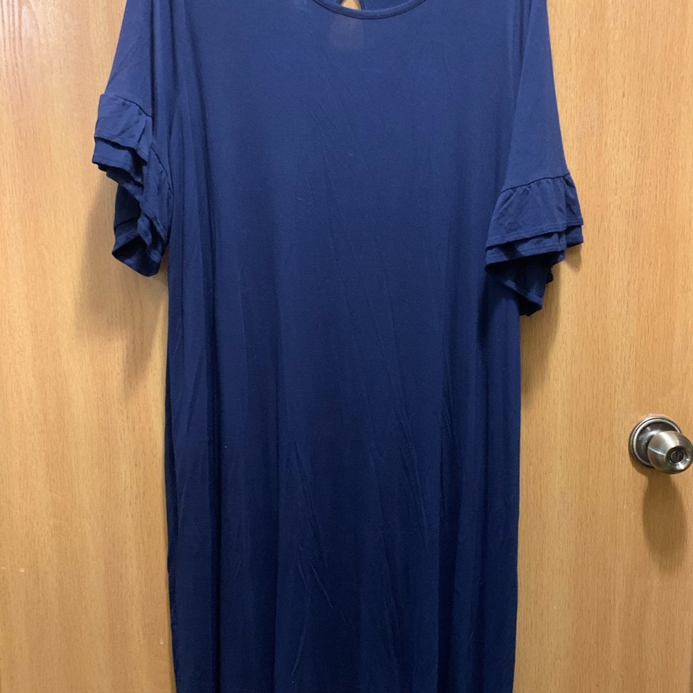 Maurice’s Navy Blue Silky Dress with Ruffled Sleeves Size 2X